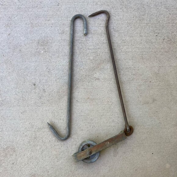 Vintage St John & Co Meat Hook w/ Pulley & Armour Meat Hook Galvanized 59X - Picture 1 of 8